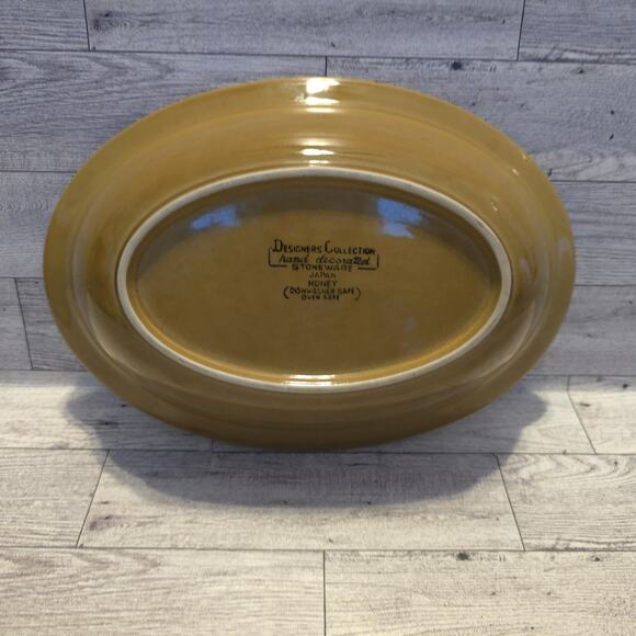 Vtg Designers Collection Oval Serving Bowl Mustard Yellow Black Rim Stoneware - Picture 2 of 8